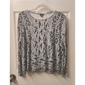 J Jill Wearever Collection Black/Blue Paisley Womens Stretch Tunic Top Size L